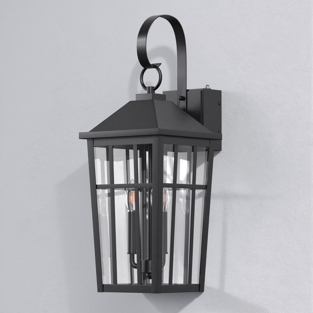 Solstice 12.6''H Black Iron Clear Tempered Glass Outdoor Wall Light with Dusk to Dawn and Built-In GFCI Outlet (Set of 2) #OW7118