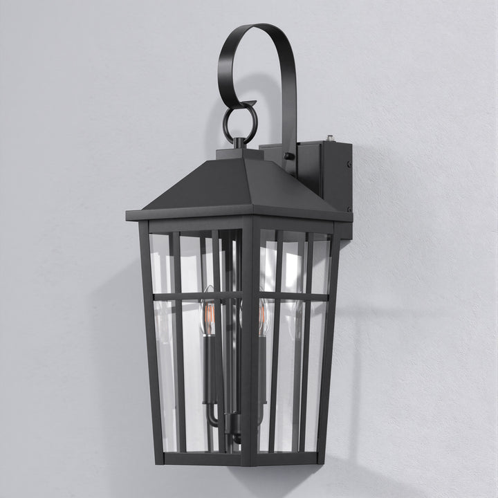 Solstice 12.6''H Black Iron Clear Tempered Glass Outdoor Wall Light with Dusk to Dawn and Built-In GFCI Outlet (Set of 2) #OW7118