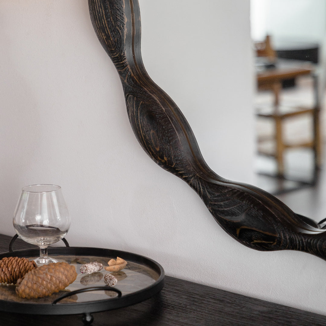 Clarity 32.5" Vintage Oval Solid Wood Framed Wavy Organic Design Wall Mounted Vanity Mirror #25036