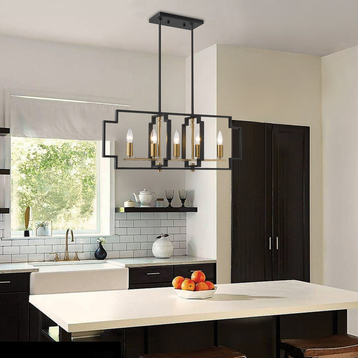 Maxax 5 - Light Kitchen Island Rectangle Chandelier with Wrought Iron Accent #MX1920-P5