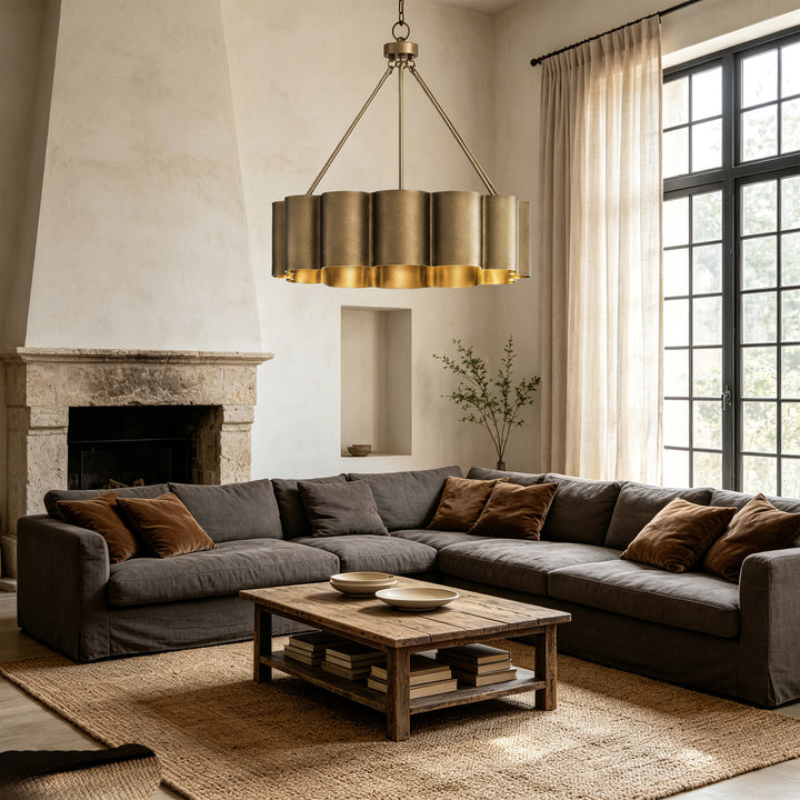 25" Modern Antique Bronze Drum Chandelier with Metal Shade for Dining Room & Bedroom #48013
