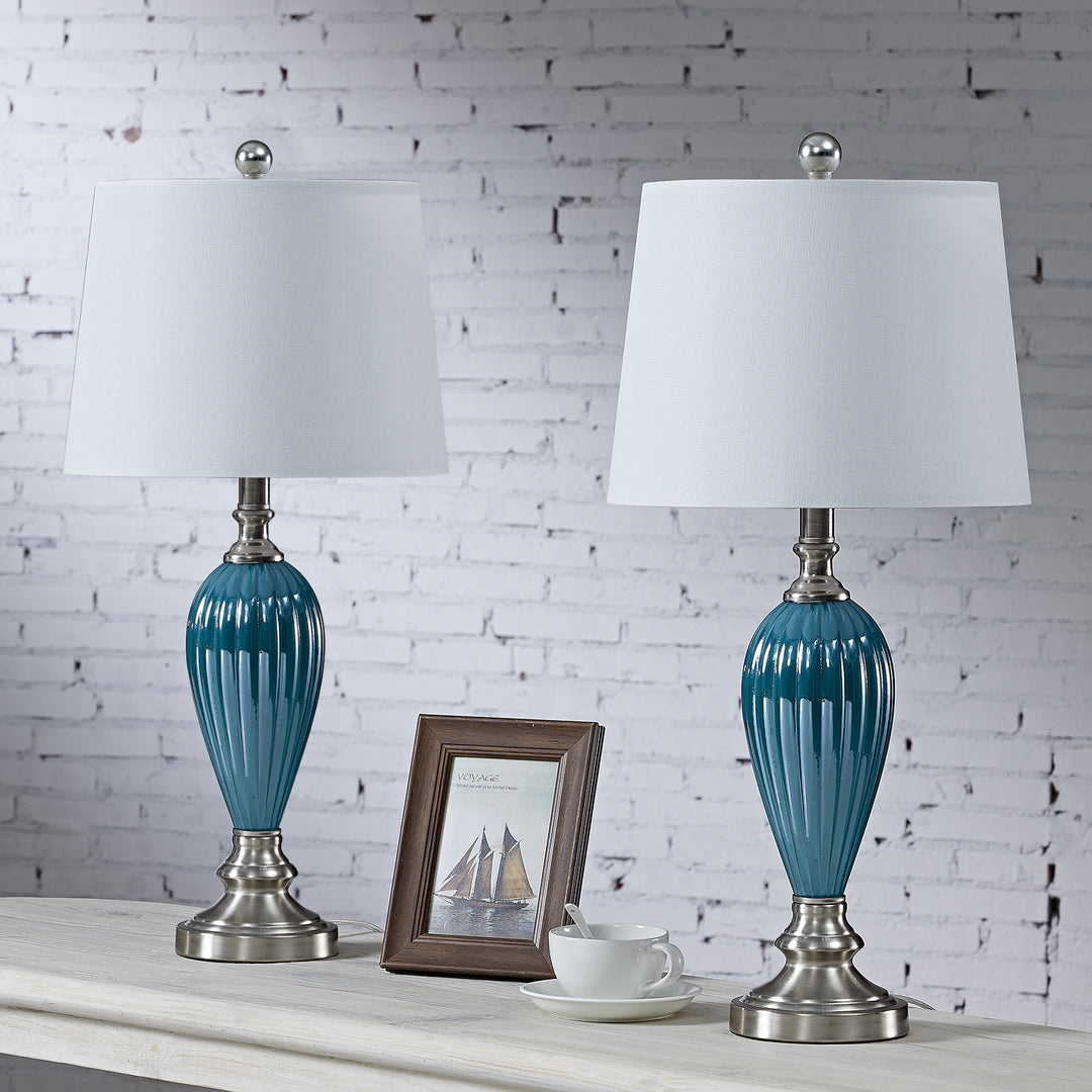 Maxax 25in Glass Blue Table Lamp Set of 2 #T94