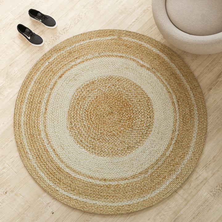 4modernhome Jute Hand Braided Zigzag Stitch Natural Fibers Farmhouse Style Area Rug For Dining Room Living Room Kitchen, Off White/Natural #DT23-8