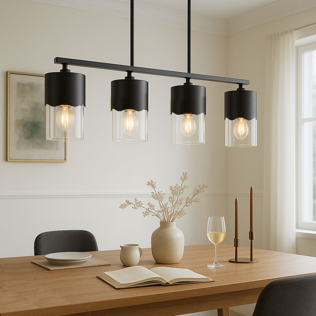 Glimmer 4-Light Metal And Glass Modern Linear Pendant Light With Adjustable Rod For Kitchen Island #29032