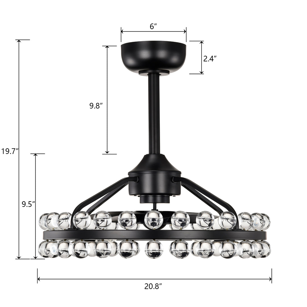 20.8'' 7 - Blade Crystal Ceiling Fan with Remote and Light Kit