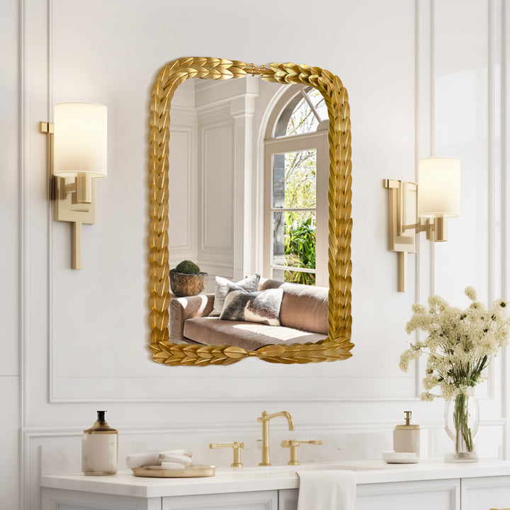 24 in. W x 32 in. H Rectangular Framed Wall Bathroom Vanity Mirror in Gold Leaf Finshed #25012-GD