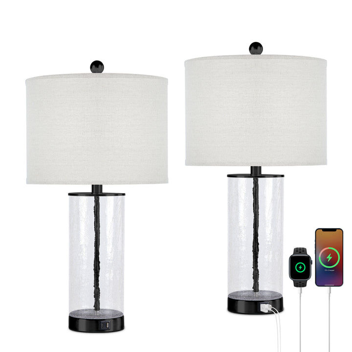 23.25" Modern Glam Glass And Metal Table Lamp With Usb For Living Room/bedroom (Set of 2) #T263