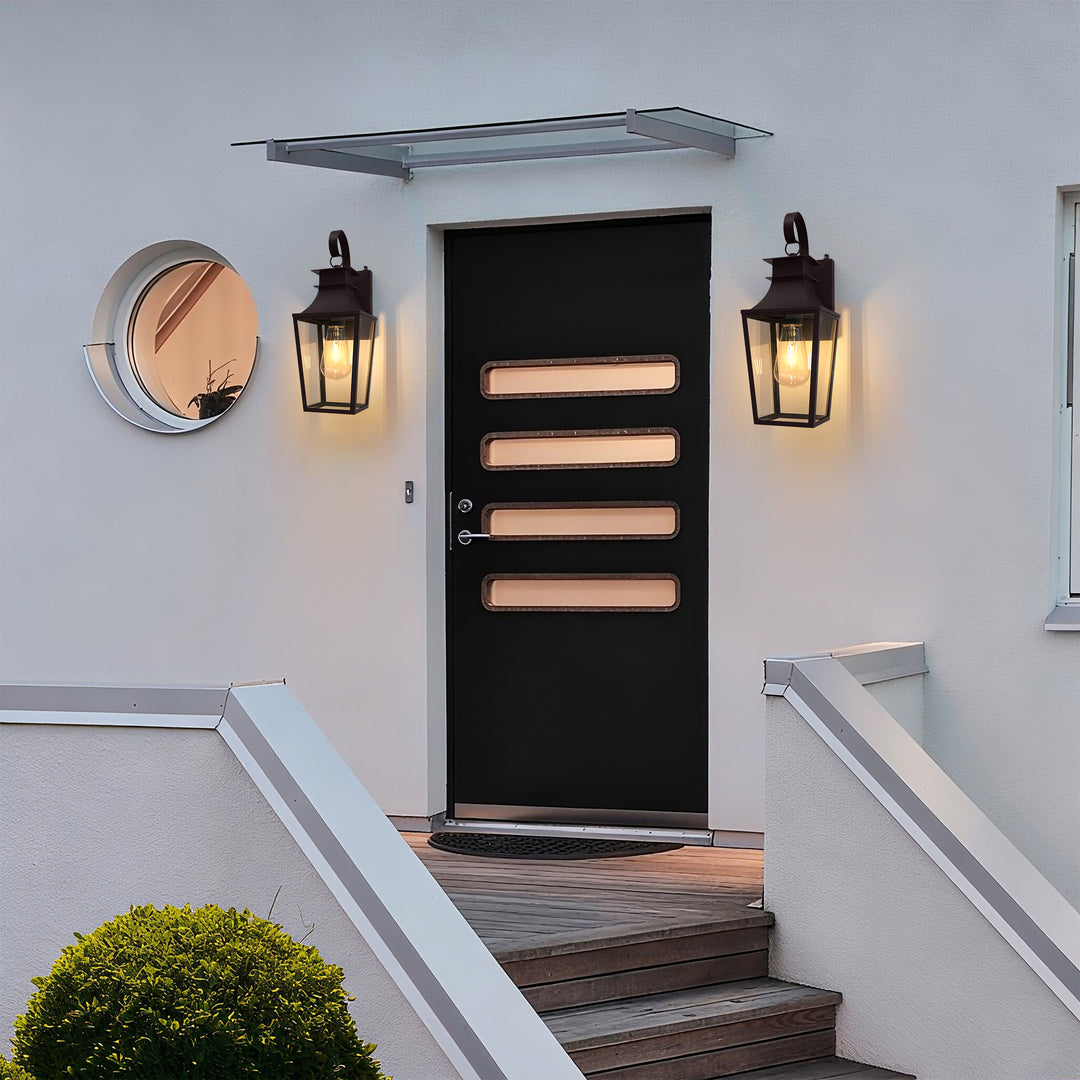 Tempered Glass Outdoor Wall Light With Dusk To Dawn #7060-2BK
