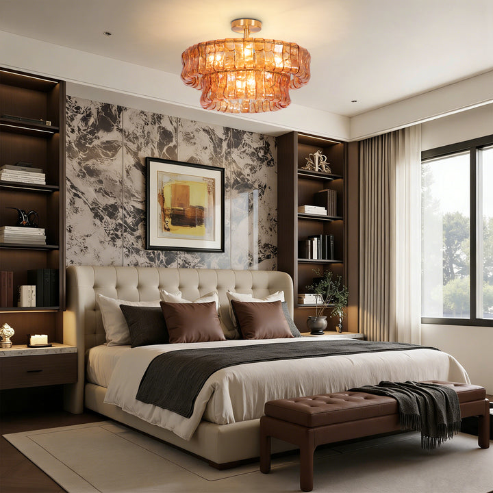 Lumen 20" 6-Light Brushed Brass Double-Layer Clear Artistic Glass Unique / Statement Semi-Flush Mount For Living Room/Bedroom #19235