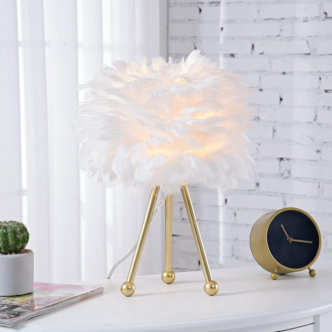 Maxax 14.5in Tripod Feather Table Lamp Set #T107