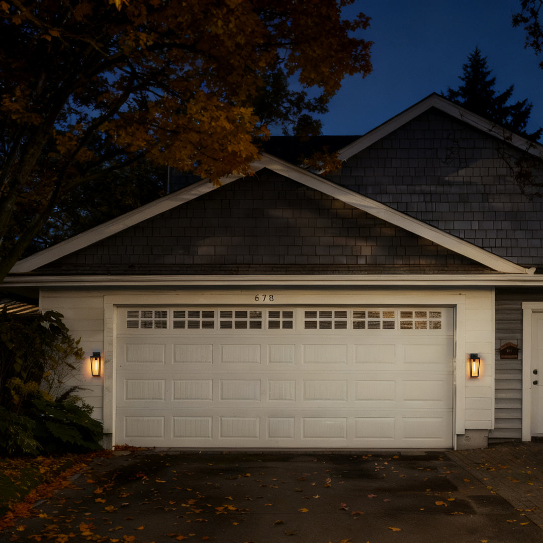 Solstice 16''H Black Wrought Iron Clear Tempered Glass Outdoor Wall Light With Dusk To Dawn #OW7097