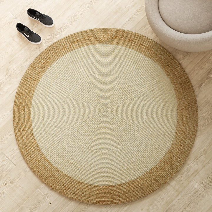 4modernhome Jute Hand Braided Zigzag Stitch Natural Fibers Farmhouse Style Area Rug For Dining Room Living Room Kitchen, Off White/Natural #DT23-9