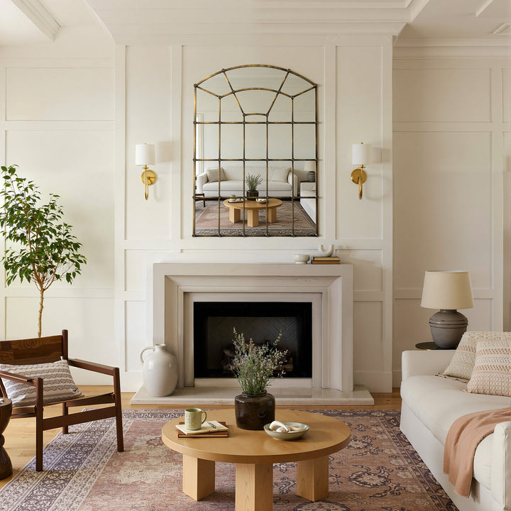 Reflect Vintage Metal Framed Arch Bronze Window & Wall Mantel Mirror For Living Room Entryway #30005