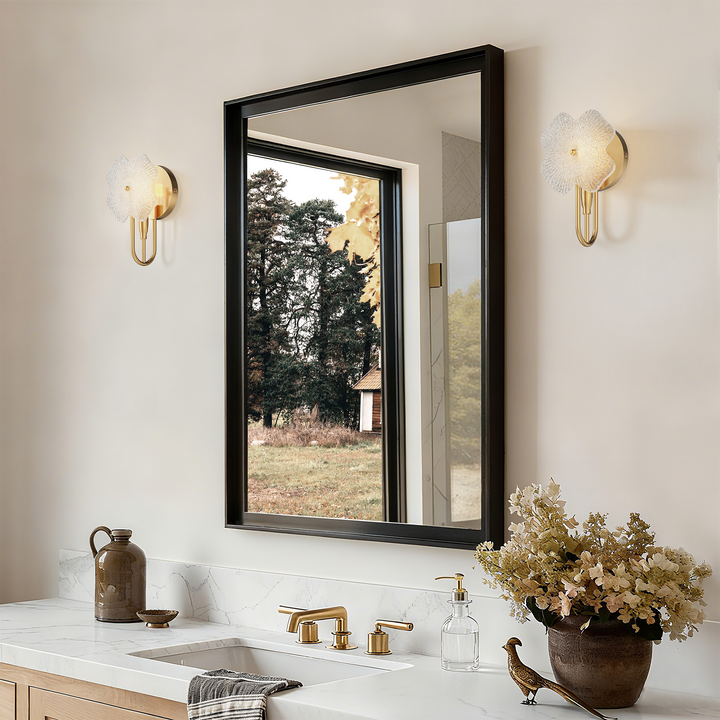 Lumin 1 - Light 5.7''W Dimmable Metal Gilded Silver Etl Wall Sconces With Petal-Shaped Glass #48002