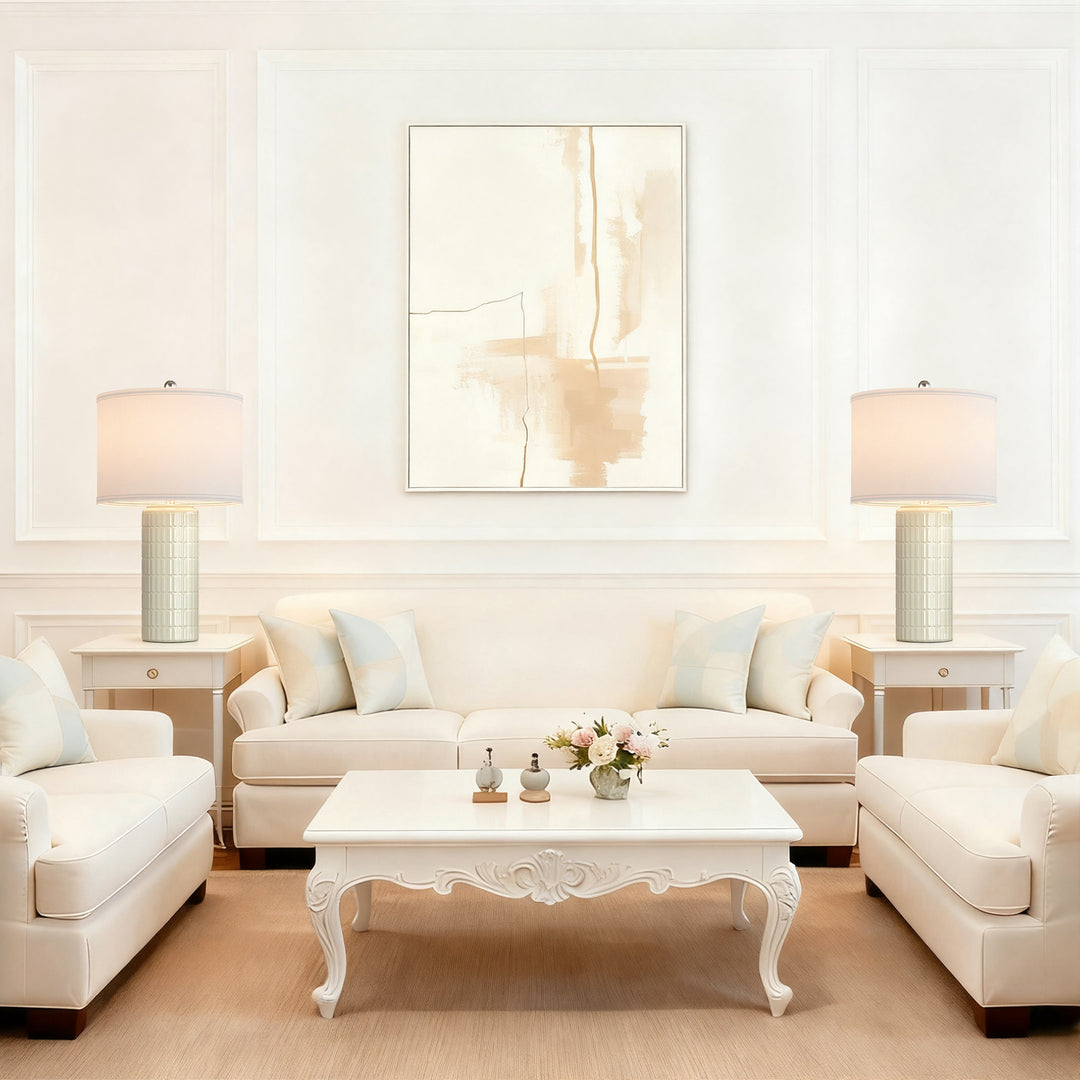 Aura 23" Contemporary Ceramic Table Lamp With Linen Shade, Modern Minimalist Design (Set of 2) #T282