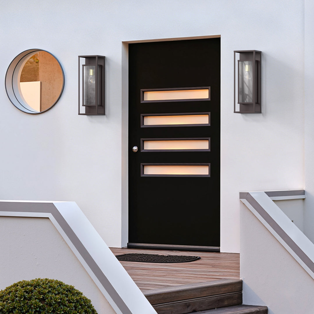 22''H Black and Gold Iron Seeded Glass Outdoor Wall Light with Dusk to Dawn #OW7106