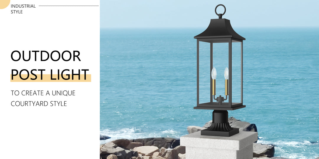 Pathfinder 2 - Light 23.6''h  Black And Gold Iron Outdoor Post Light With Clear Tempered Glass #7091