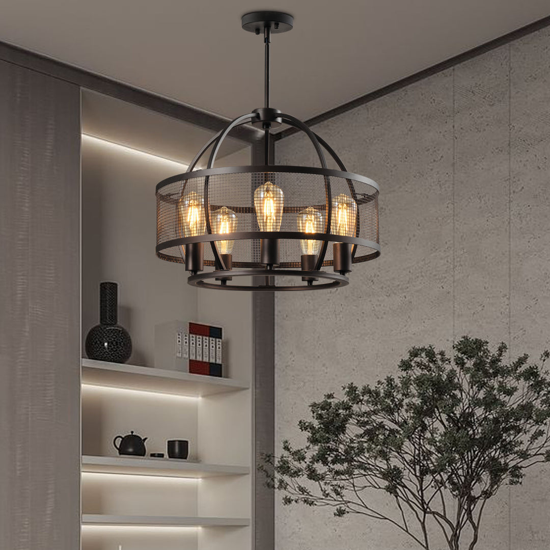 Maxax 5-Light Drum Chandelier With Wrought Iron Accents #MX21024