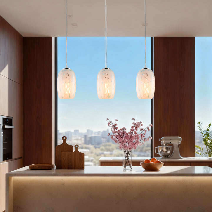 1 - Light 5" W Modern Nickel Jar Pendant With Hand-blown Art Glass For Dining Room Or Kitchen Island #28032