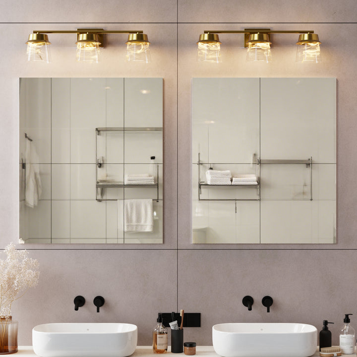 Glimmer 22.6w" 3-light Led Dimmable 3000k/4000k/5000k 3cct ETL Certificated Vanity Light With Patterned Glass #MX21055