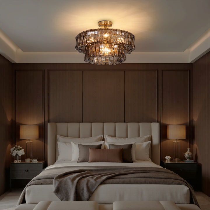 Lumen 20" 6-Light Brushed Brass Double-Layer Clear Artistic Glass Unique / Statement Semi-Flush Mount For Living Room/Bedroom #19235