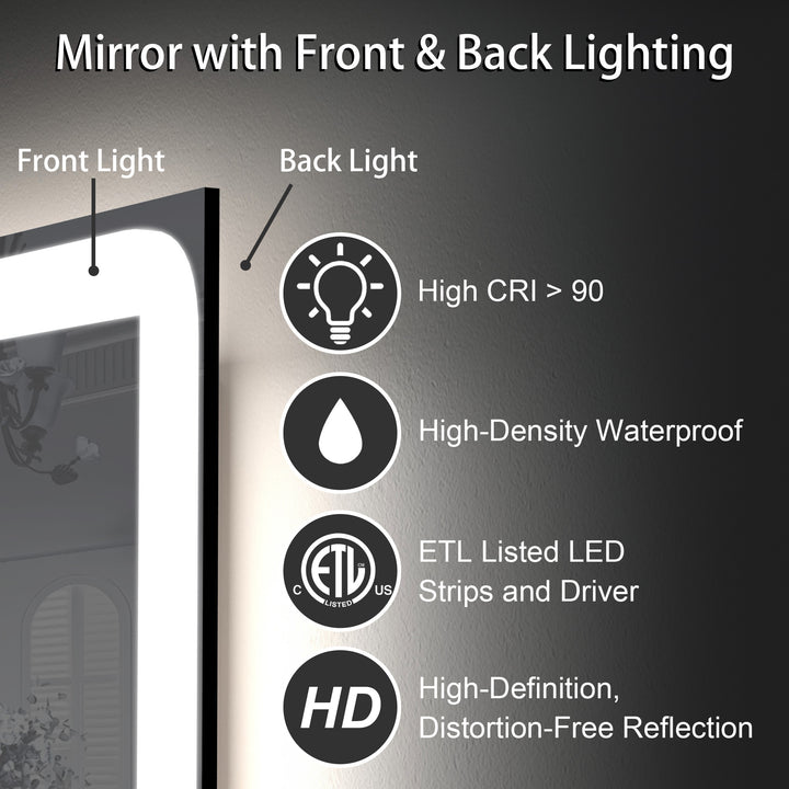 Elevate Home LED Modern Rectangular Anti-Fog Temperature Adjustable Vanity&Bathroom Mirror #RA02