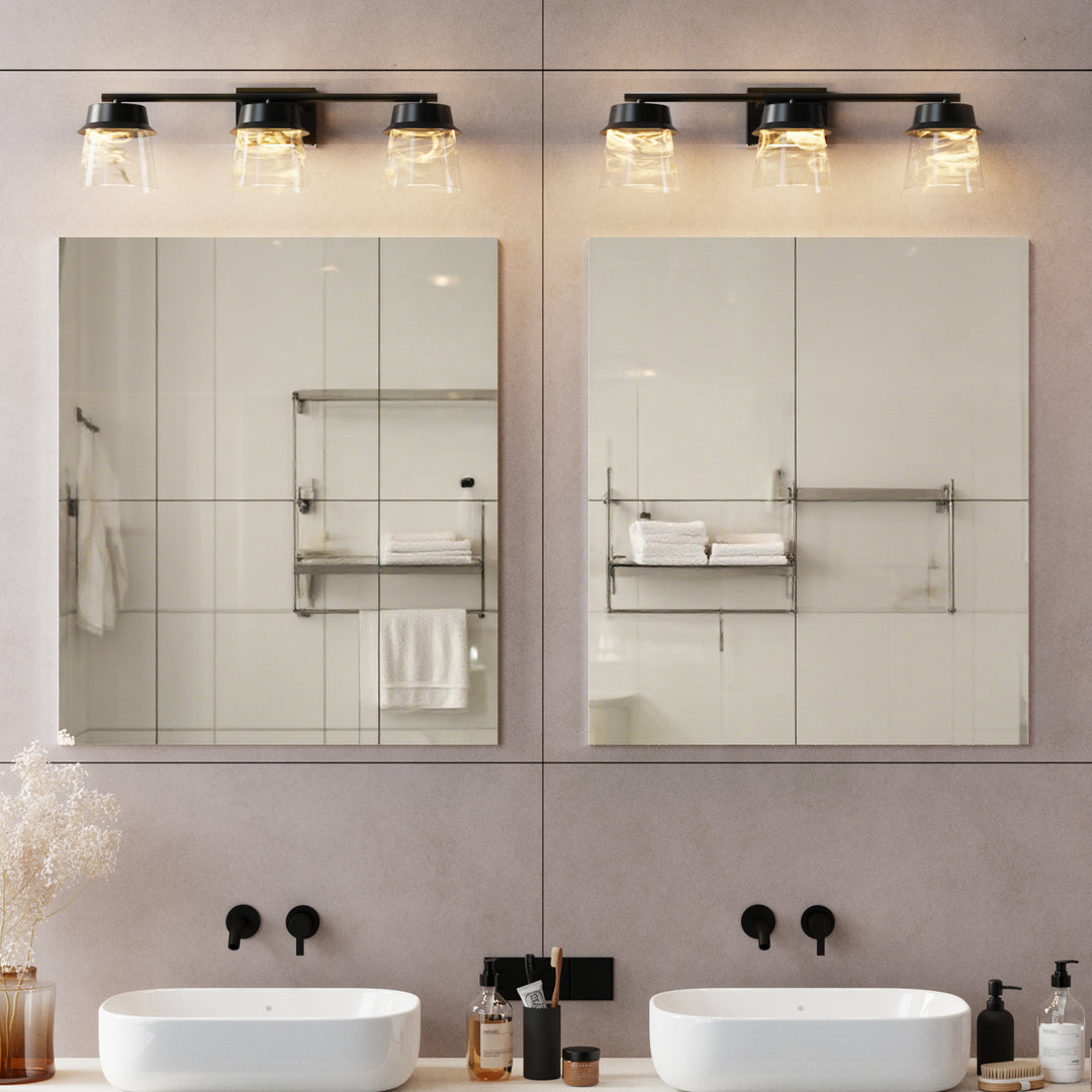 Glimmer 22.6w" 3-light Led Dimmable 3000k/4000k/5000k 3cct ETL Certificated Vanity Light With Patterned Glass #MX21055