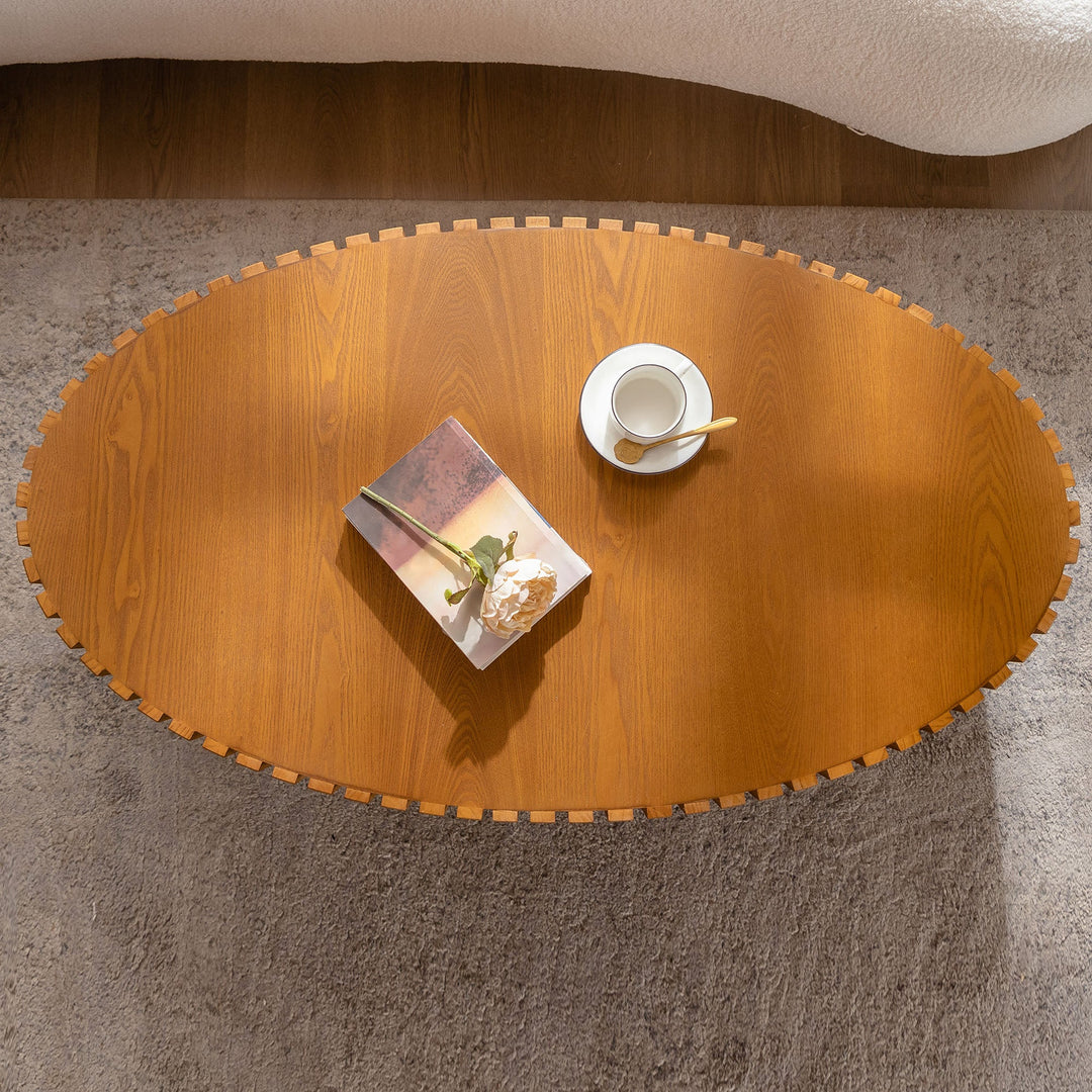 Timeless Round Coffee Table Handcrafted Relief Wooden Olive-Shaped Tea Table For Living Room #25013
