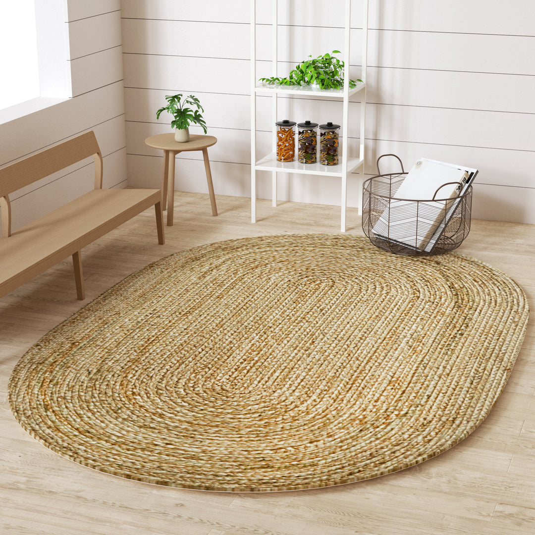 4modernhome Jute Hand Braided Zigzag Stitch Natural Fibers Farmhouse Style Area Rug For Dining Room Living Room Kitchen, Off White/Natural #DT23-4