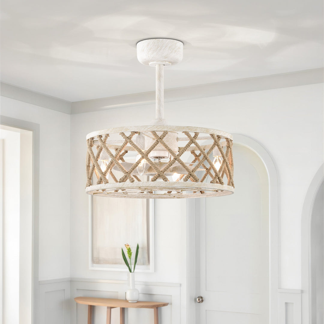 Maxax 19" Boho Caged Low Profile Ceiling Fan with Light and Remote, Stepless Color Temperature & 6 Speeds, Farmhouse Flush Mount Fan for Bedroom, Kitchen, Living Room, Kids Room #26001