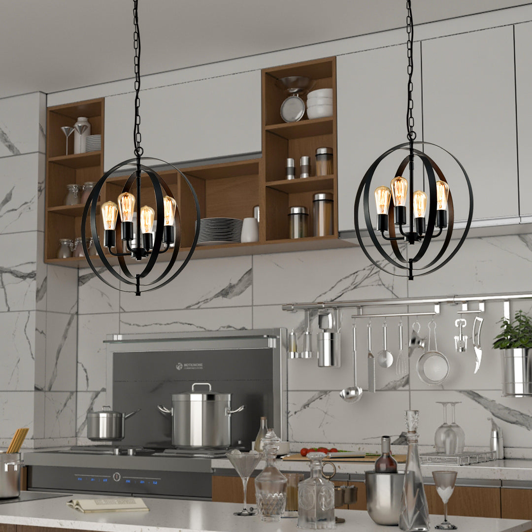 Maxax 4 - Light Candle Style&Lantern Globe&Geometric With Wrought Iron Accents #MX21018-4BK