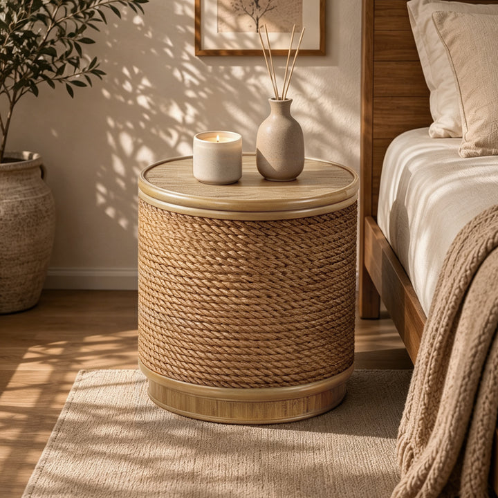 15.94" Handwoven Hyacinth Storage End Table for Living Room & Bedroom #25043