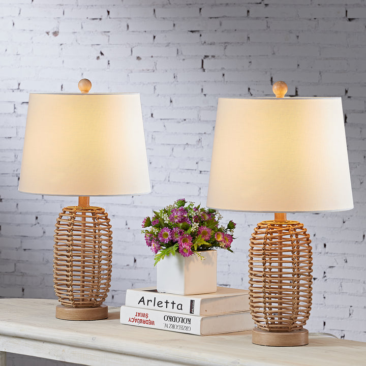 Maxax 21 Coastal Rattan Table Lamps with Fabric Shades (Pair) #T124-NAT