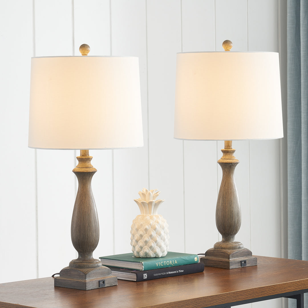 Maxax Woodgrain Resin USB Table Lamp set of 2