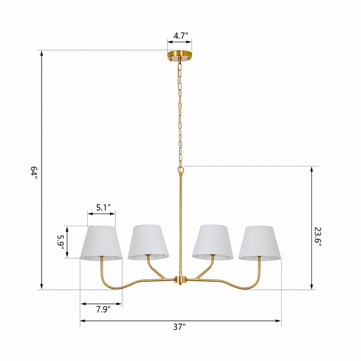 4-light Brass Finish Chandelier With White Linen Lampshades