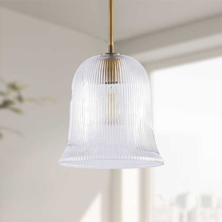 Glimmer 1-Light Metal & Glass Modern Bell Adjustable Rod Single Pendant Light #48001