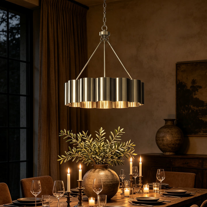 25" Modern Antique Bronze Drum Chandelier with Metal Shade for Dining Room & Bedroom #48013