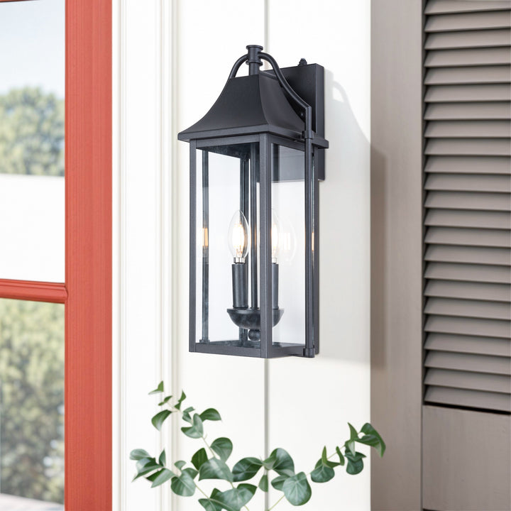 Lawyettle 18" Outdoor Wall Lantern with Dusk to Dawn Sensor, 2-Light Waterproof Brown Wall Sconce with Glass for Porch, Garage, Front Door, Patio #7040