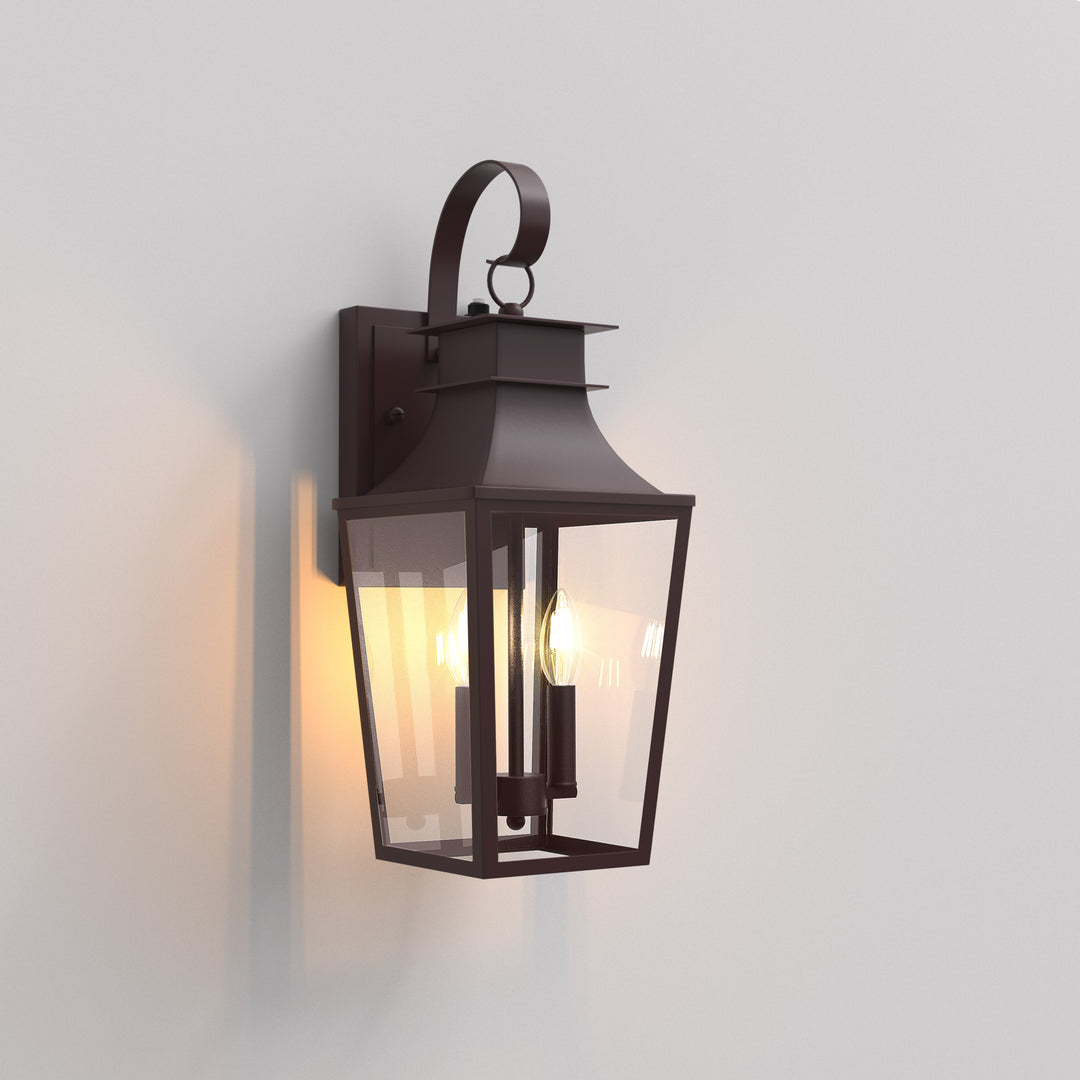 Tempered Glass Outdoor Wall Light With Dusk To Dawn #7060-2BK
