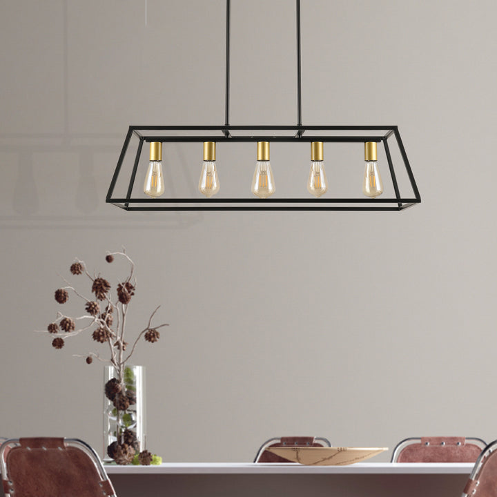 Maxax 5 - Light Lantern Rectangle Chandelier for Kitchen 3 #MX19101-5BG-P