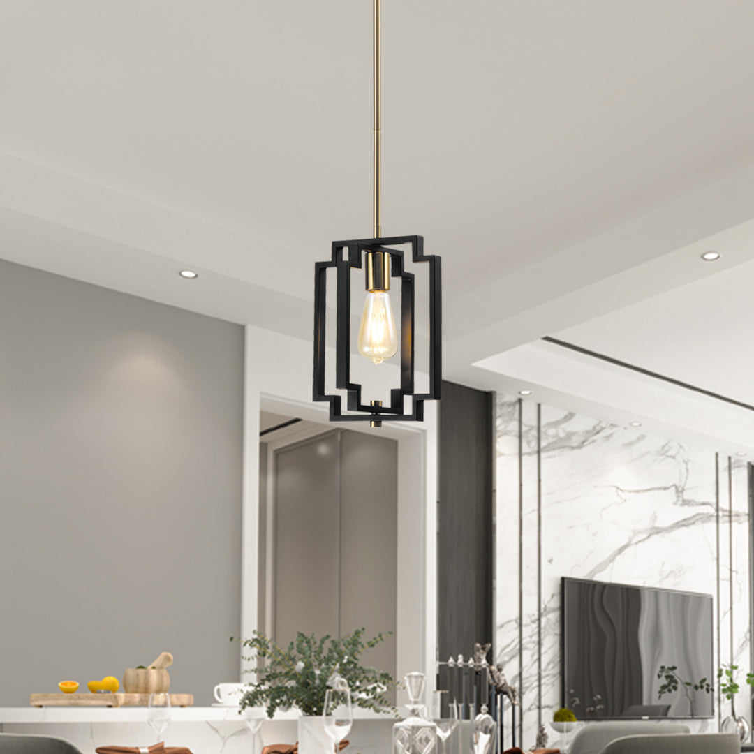 1 - Light Lantern Square/Rectangle Pendant With Wrought Iron Accents #MX1920