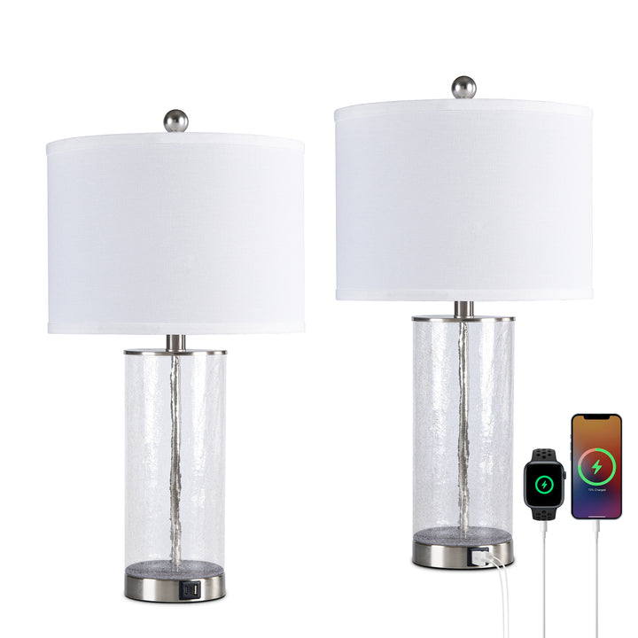 23.25" Modern Glam Glass And Metal Table Lamp With Usb For Living Room/bedroom (Set of 2) #T263