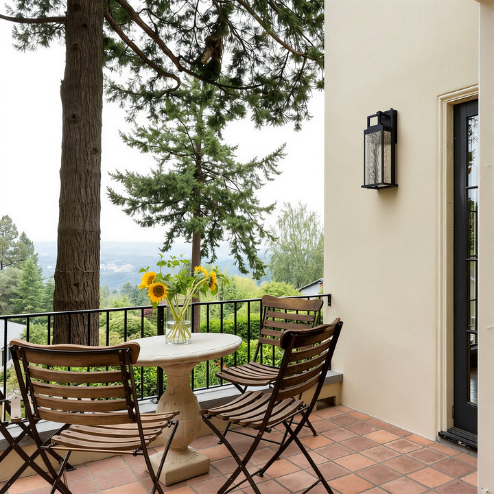 Terrain 18'' H Dimmable LED Black Iron Water Ripple Glass Outdoor Wall Light with Dusk to Dawn #OW7099