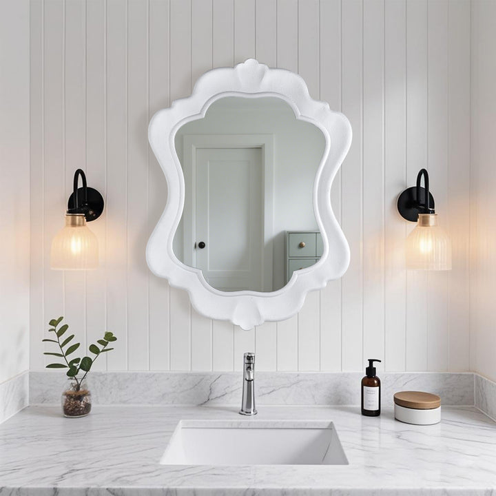 Clarity 32" X 24" Modern White Frame Asymmetrical Wall Mounted Mirror #31016