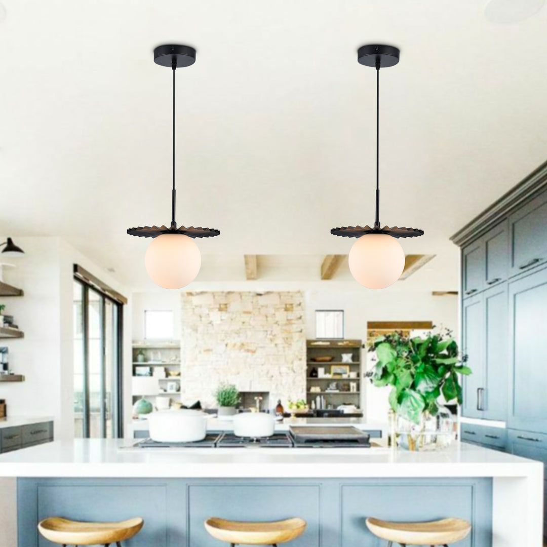 1 - Light 9.8" Single Gold Globe Wrought Iron Accents Modern Pendant with Glass Shade for Kitchen Island #5017