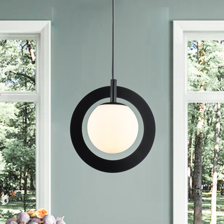 Maxax 1 - Light Single Globe Pendant with Wrought Iron Accents #MX5014-P1BK