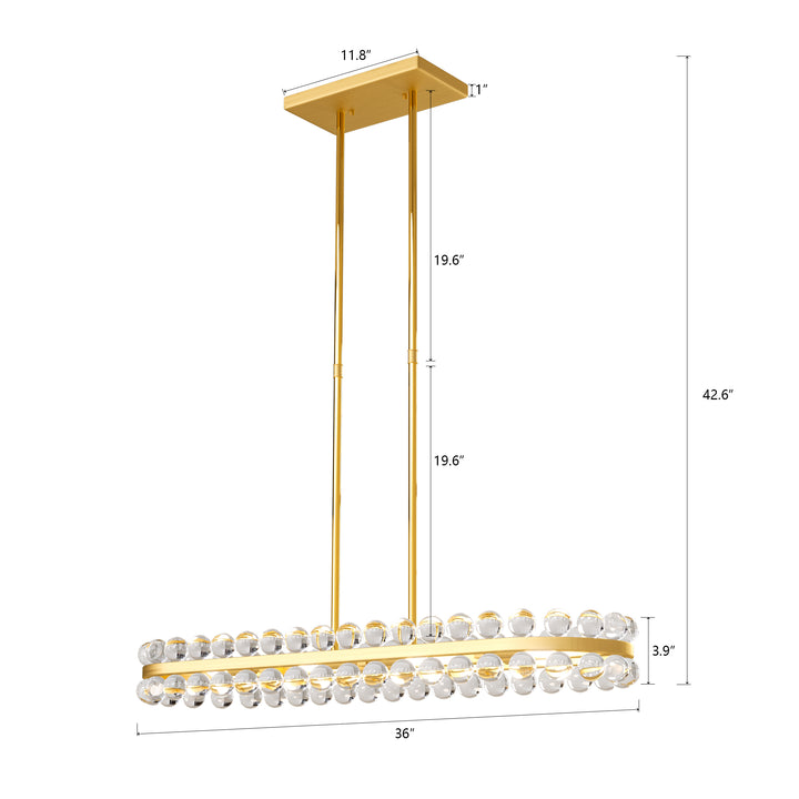 8-Light Brass Crystal Kitchen Island Linear Pendant