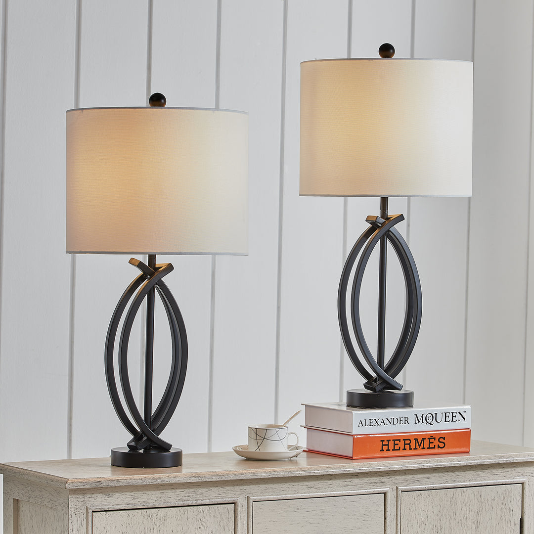 Contemporary Metal Table Lamps with Beige Shades (Pair) #T81