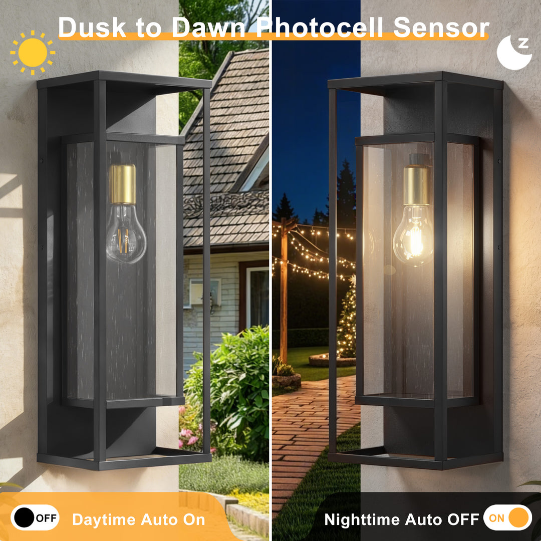 22''H Black and Gold Iron Seeded Glass Outdoor Wall Light with Dusk to Dawn #OW7106