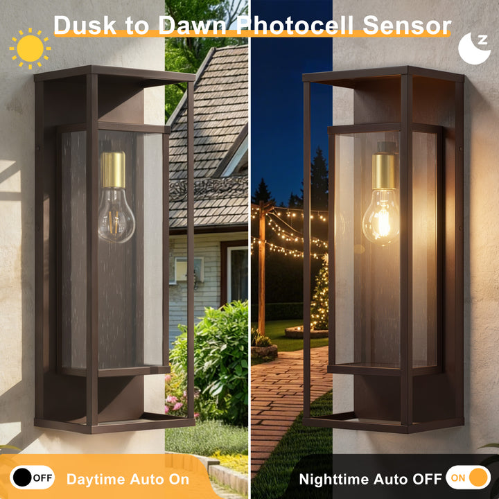 22''H Black and Gold Iron Seeded Glass Outdoor Wall Light with Dusk to Dawn #OW7106